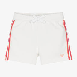 Emporio Armani-Girls White EA Crew Cotton Shorts | Childrensalon Outlet
