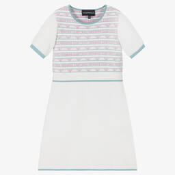 Emporio Armani-Girls White Knitted Logo Dress | Childrensalon Outlet