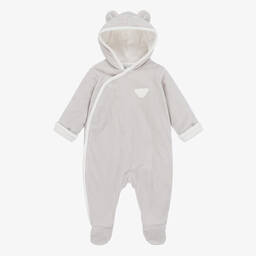 Emporio Armani-Grey Hooded Velour Pramsuit | Childrensalon Outlet