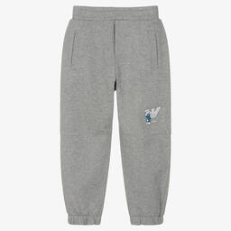 Emporio Armani-Серые джоггеры из меланжевого хлопка со смурфиком | Childrensalon Outlet