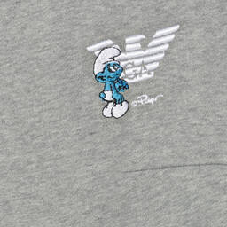 Emporio Armani-Серые джоггеры из меланжевого хлопка со смурфиком | Childrensalon Outlet