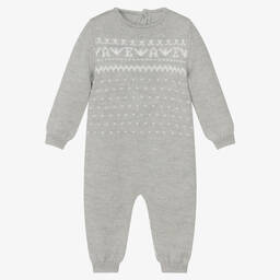Emporio Armani-Grey Wool Knit Fair Isle Romper | Childrensalon Outlet