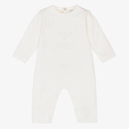 إمبوريو أرماني-أوفرول رومبر قطن جيرسي مطرز لون عاجي للأطفال | Childrensalon Outlet