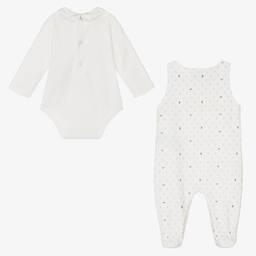 إمبوريو أرماني-طقم أفرول بيبي غرو قطن لون عاجي للأطفال | Childrensalon Outlet