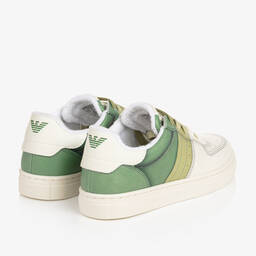 Emporio Armani-Ivory & Green Lace-Up Trainers | Childrensalon Outlet