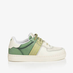 Emporio Armani-Ivory & Green Lace-Up Trainers | Childrensalon Outlet