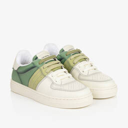 Emporio Armani-Ivory & Green Lace-Up Trainers | Childrensalon Outlet