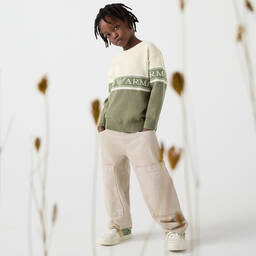 Emporio Armani-Ivory & Green Lace-Up Trainers | Childrensalon Outlet