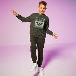 Emporio Armani-Khaki Green Logo Sweatshirt | Childrensalon Outlet