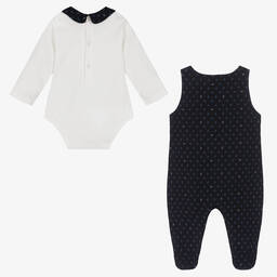 Emporio Armani-Navy Blue Cotton Logo Babygrow Set | Childrensalon Outlet