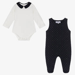 Emporio Armani-Navy Blue Cotton Logo Babygrow Set | Childrensalon Outlet