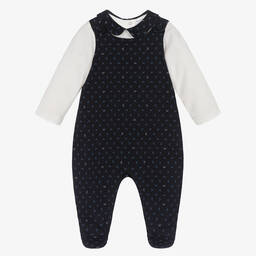 Emporio Armani-Navy Blue Cotton Logo Babygrow Set | Childrensalon Outlet