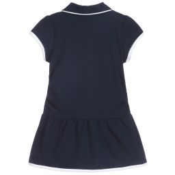 إمبوريو أرماني-فستان بولو أطفال بناتي قطن بيكيه لون كحلي وأبيض | Childrensalon Outlet