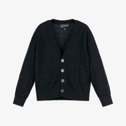 Emporio Armani-Navy Knit Cardigan with Eagle Emblem | Childrensalon Outlet