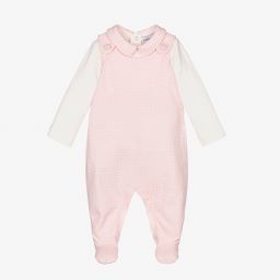 إمبوريو أرماني-طقم بِدلة أوفرول قطن لون زهري وعاجي للمولودات | Childrensalon Outlet