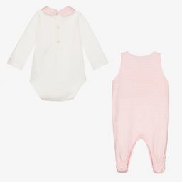 إمبوريو أرماني-طقم بِدلة أوفرول قطن لون زهري وعاجي للمولودات | Childrensalon Outlet