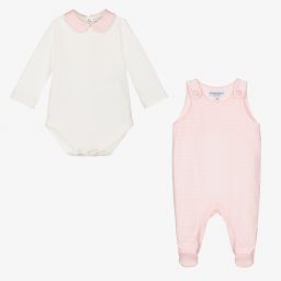 إمبوريو أرماني-طقم بِدلة أوفرول قطن لون زهري وعاجي للمولودات | Childrensalon Outlet