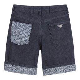 Emporio Armani-Синие джинсовые шорты с логотипом для подростков | Childrensalon Outlet