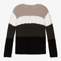 Emporio Armani-بلوفر مزيج صوف محبوك لون بيج وأخضر للمراهقين | Childrensalon Outlet