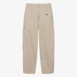 Emporio Armani-Teen Boys Beige Twill Cargo Trousers | Childrensalon Outlet