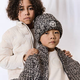 إمبوريو أرماني-توب بسحّاب صوف وأكريليك محبوك لون أسود ورمادي | Childrensalon Outlet