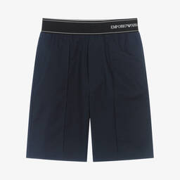 Emporio Armani-Teen Boys Blue Bermuda Logo Shorts | Childrensalon Outlet