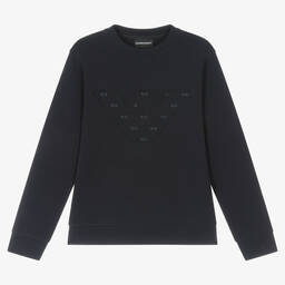 Emporio Armani-Teen Boys Blue Cotton Eagle Sweatshirt | Childrensalon Outlet