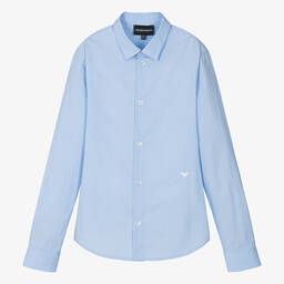 Emporio Armani-Teen Boys Blue Cotton Striped Shirt | Childrensalon Outlet