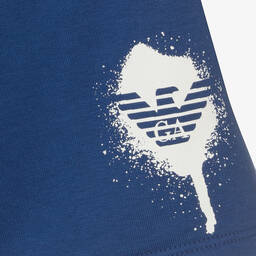 إEmporio Armani-شورت تينز ولادي قطن جيرسي لون أزرق وعاجي | Childrensalon Outlet