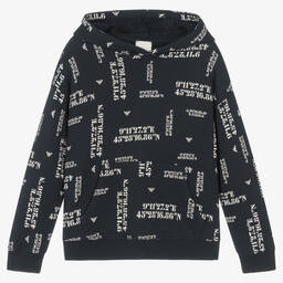 إمبوريو أرماني-توب هودي تينز ولادي قطن جيرسي عضوي لون كحلي | Childrensalon Outlet