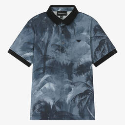 Emporio Armani-Teen Boys Blue Palm Print Polo Shirt | Childrensalon Outlet