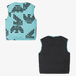 Emporio Armani-Teen Boys Blue Reversible EA Crew Gilet | Childrensalon Outlet