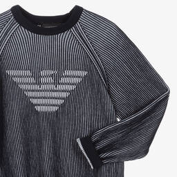 Emporio Armani-Синий вязаный джемпер в рубчик | Childrensalon Outlet