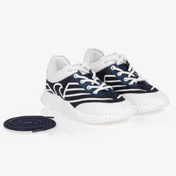 Emporio Armani-Teen Boys Blue & White Lace-Up Trainers | Childrensalon Outlet