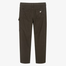 Emporio Armani-Teen Boys Brown Cotton Cargo Trousers  | Childrensalon Outlet