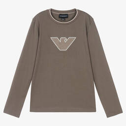 Emporio Armani-Teen Boys Brown Cotton Eagle Top | Childrensalon Outlet