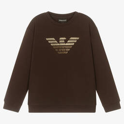Emporio Armani-Teen Boys Brown Logo Sweatshirt | Childrensalon Outlet