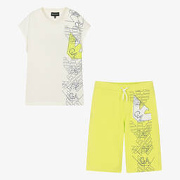 Emporio Armani-Teen Boys EA Crew Green Cotton Shorts Set | Childrensalon Outlet