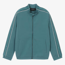 Emporio Armani-Teen Boys Green Cotton Zip-Up Top | Childrensalon Outlet