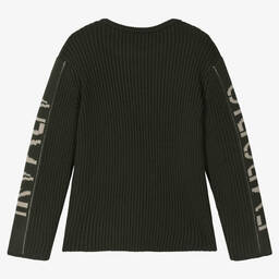 Emporio Armani-Teen Boys Green Knitted Wool Sweater | Childrensalon Outlet
