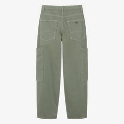 Emporio Armani-Teen Boys Green Twill Cargo Trousers | Childrensalon Outlet