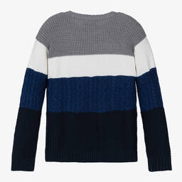 إEmporio Armani-بلوفر مزيج صوف محبوك لون أزرق ورمادي للمراهقين | Childrensalon Outlet