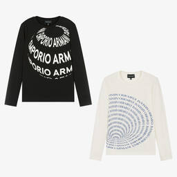 Emporio Armani-Teen Boys Ivory & Black Tops (2 Pack) | Childrensalon Outlet
