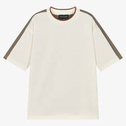 Emporio Armani-Teen Boys Ivory Cotton Colourblock T-Shirt | Childrensalon Outlet