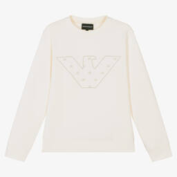 Emporio Armani-Teen Boys Ivory Cotton Eagle Sweatshirt | Childrensalon Outlet