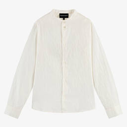 Emporio Armani-Teen Boys Ivory Cotton Jacquard Shirt | Childrensalon Outlet