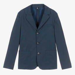إEmporio Armani-جاكيت بلايزر تينز ولادي قطن تويل لون كحلي | Childrensalon Outlet