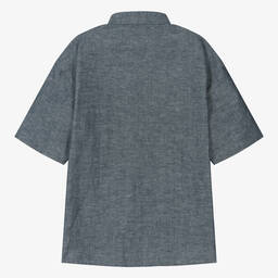 Emporio Armani-Teen Boys Navy Blue Cotton & Linen Shirt | Childrensalon Outlet