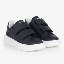 Emporio Armani-ترينرز بشريط لاصق تينز ولادي جلد لون كحلي | Childrensalon Outlet