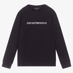 إEmporio Armani-سويتشيرت تينز ولادي قطن مودال جيرسي لون كحلي | Childrensalon Outlet